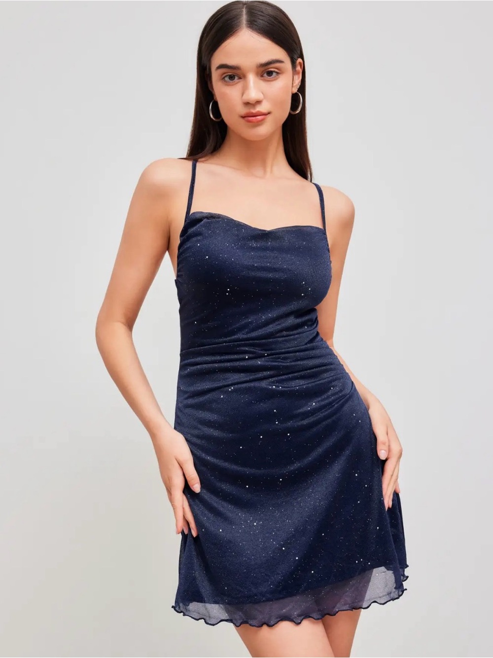 Cider Navy Sparkle Cowl Mini Dress